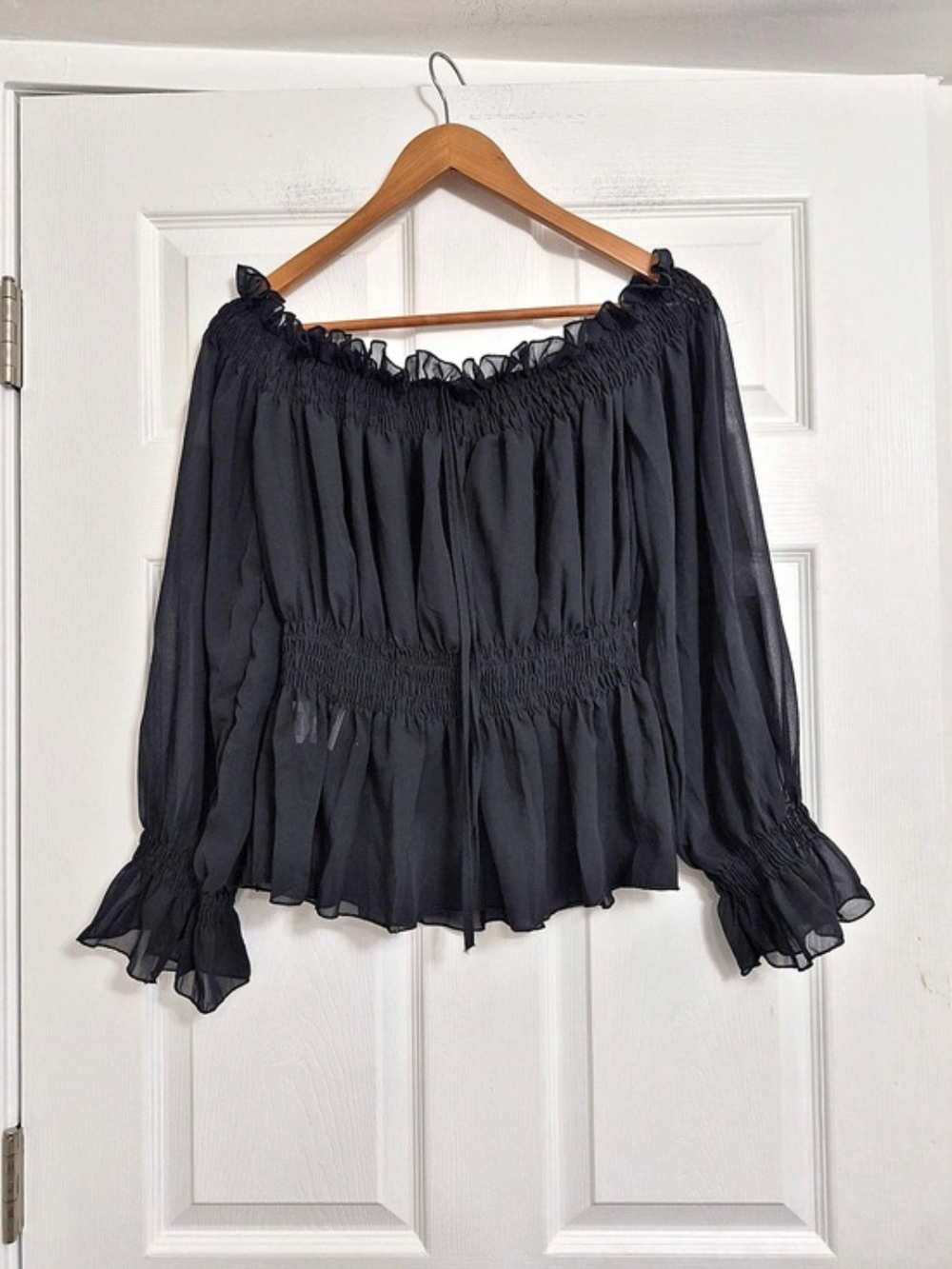 Black Sheer Smocked Blouse Size XXL Like New